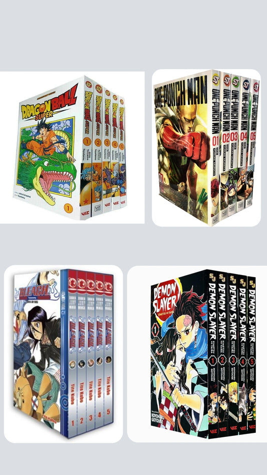 Newbie Essentials Pack β Manga Set (Volumes 1β5) with Bonus Manga Wall Poster Demon slayer vol 1-5 || Bleach 1-5 || One Punch man 1-5 || Dragon Ball 1-5 Super combo