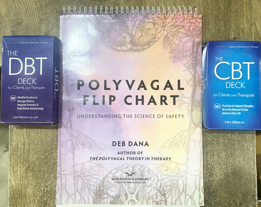 Therapy Tools Combo Pack | Polyvagal Flip Chart + The CBT Deck + The DBT Deck | Mental Health Resources for Therapists & Clients (Spiral-Bound + Card Decks)
